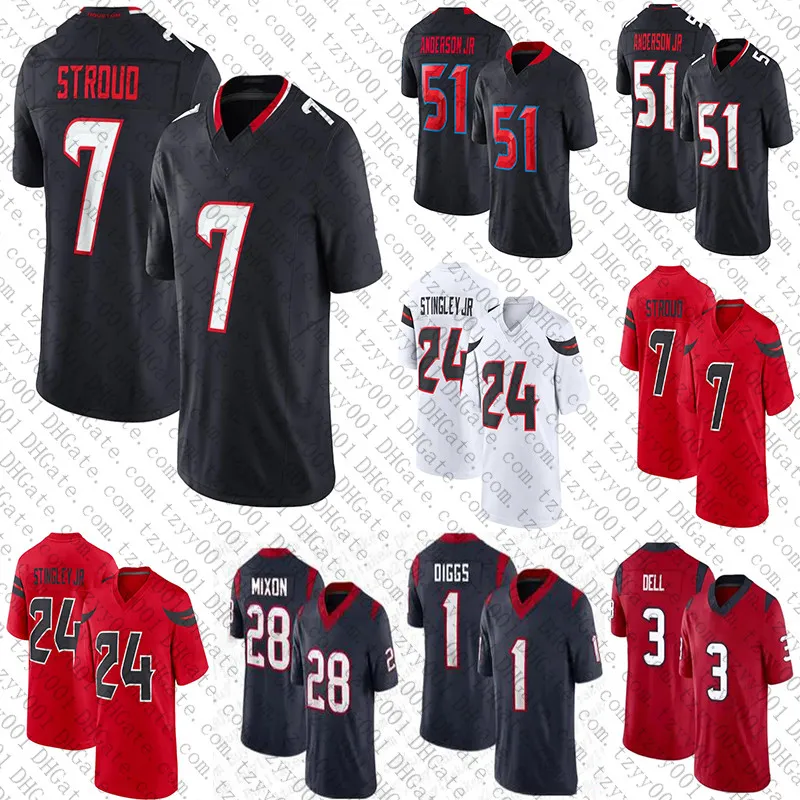 Anpassad 2024 CJ Stroud Stefon Diggs Joe Mixon Football Jerseys Tank Dell Danielle Hunter Nico Collins Derek Stingley Will Anderson Jr Laremy Tunsil Dalton Schultz