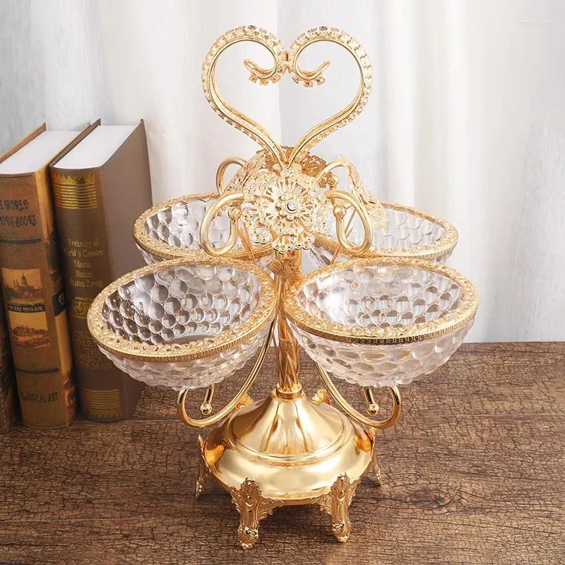 Plates European Glass Fruit Plate Creative Candy Dish Living Room Ornaments High-end Luxury Coffee Table Multi-layer Pastry