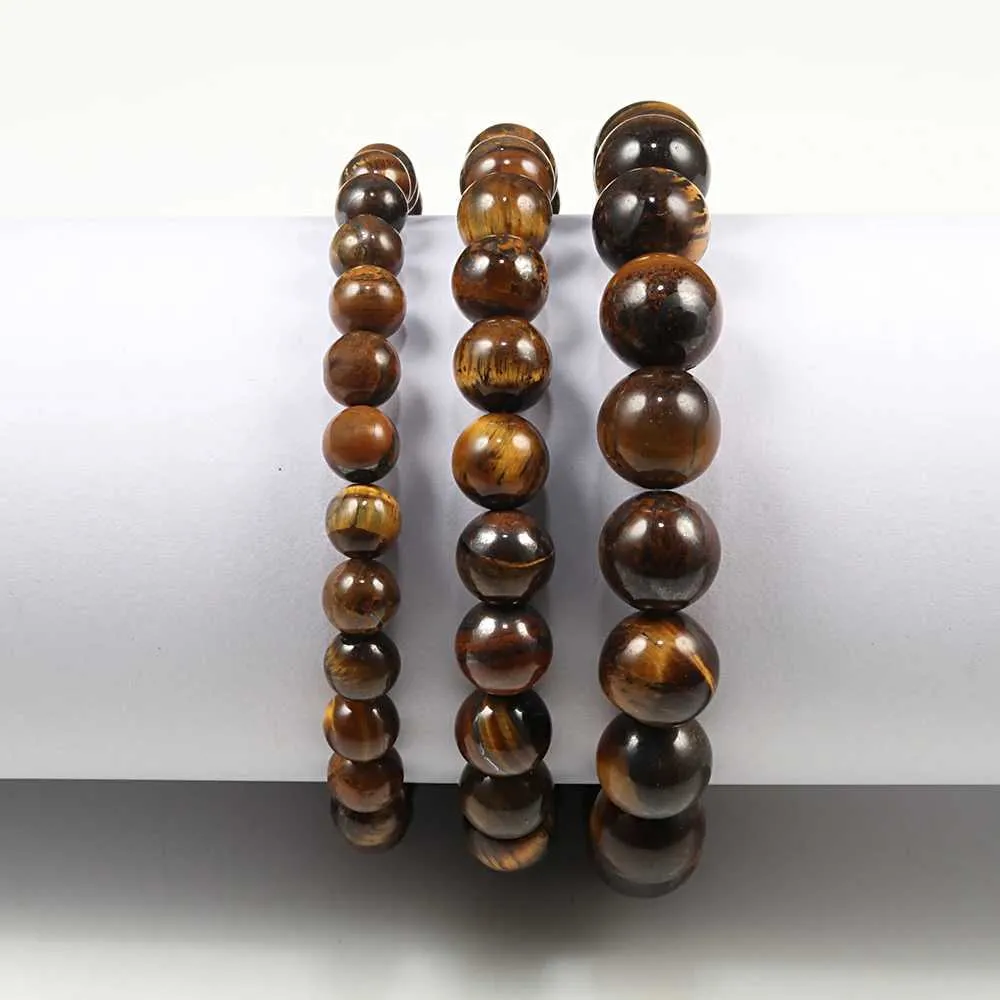 Bärade natursten 6/8/10mm pärlor Tiger Eye Armband Classic Men Women Buddha Black Lava Armelets Minimalist Yoga Meditation Jewelry 240423