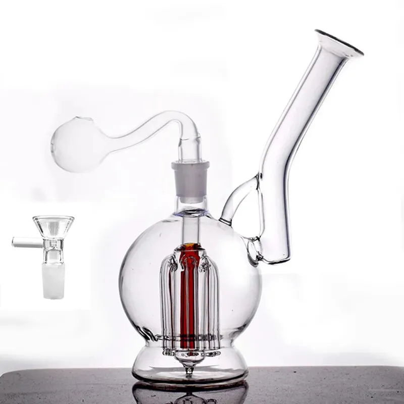 Mini Mini Grosso de Vidro de Vidro Tobacco Tubro 6 Armador Perc Bubblers Cabelados Reciclador Água Óleo de Água Dab Bong para fumar com Banger de 14 mm