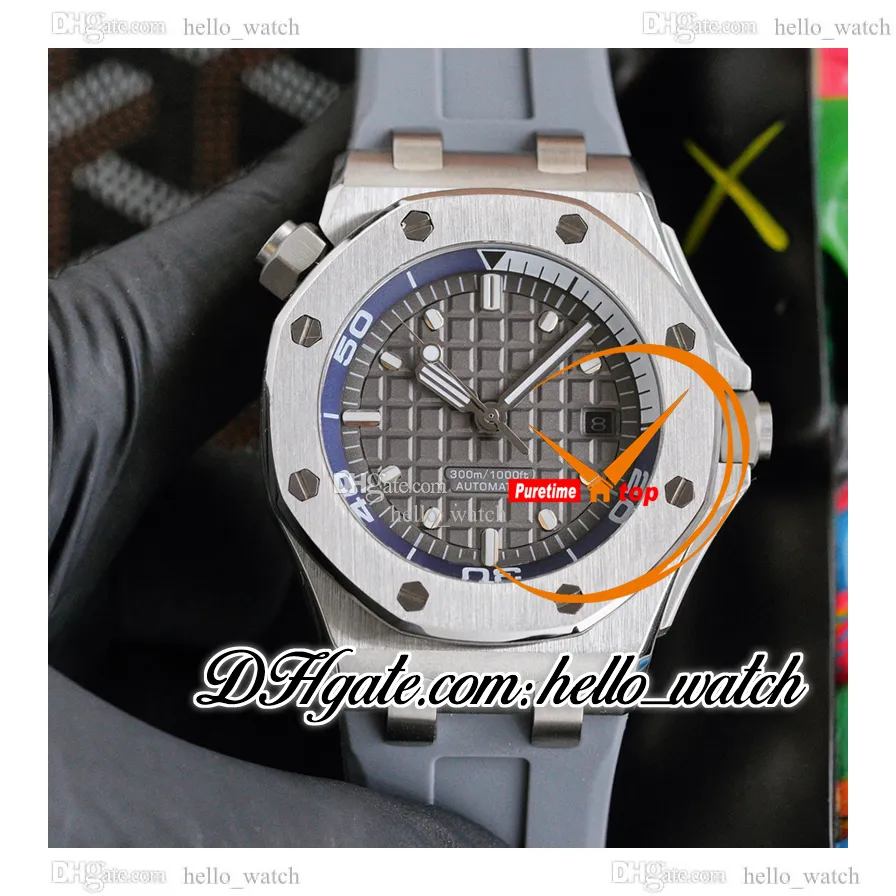 Nieuwe duik 42 mm 15720st Cal.Automatische heren Watch 15720 Blauwe textuur Die STALEN GRIJS GRACHTE CASE GRIJSTE RUBBINE BAND SPORT SUPER EDITION HELOWatch F08C