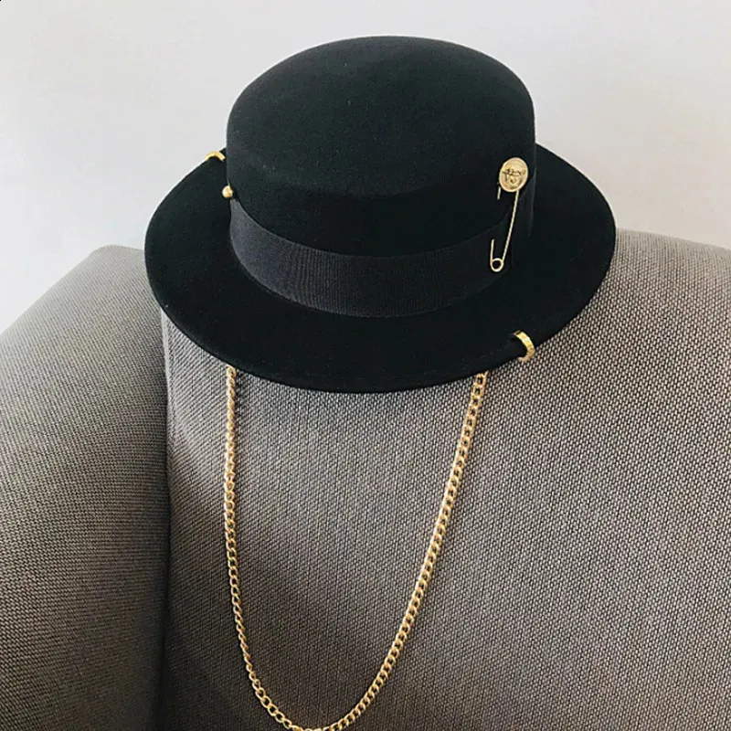 Fibonacci Fedora Hat Hat Retro Felt Hat Women European Punk Chain Novelty Cappelli Flat Top Cap Cap Street Fashion Trend Wild 240412