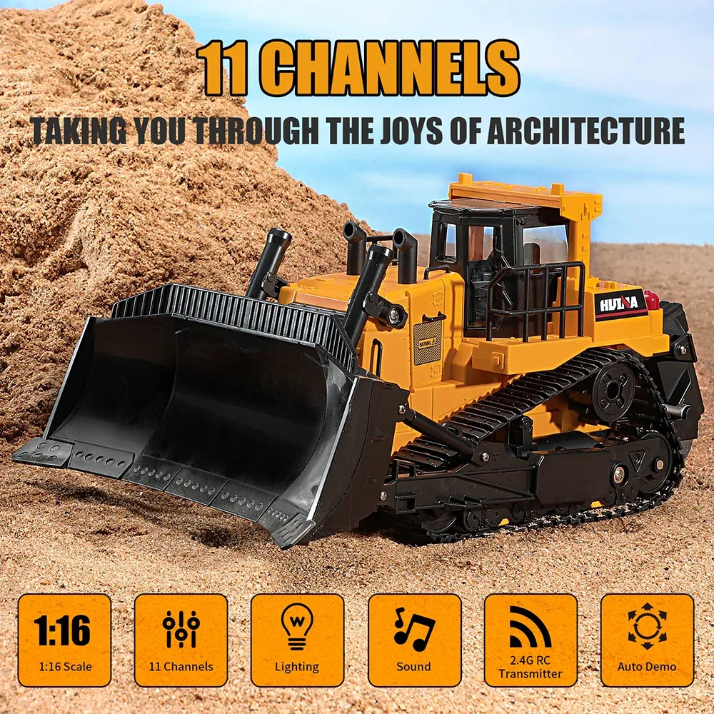 Voitures Huina 1554 1/16 RC Bulldozer Excavator Crawler 2.4g Remote Trucks Trucks Engineering Cars Trucks Toys for Boys Cadeaux