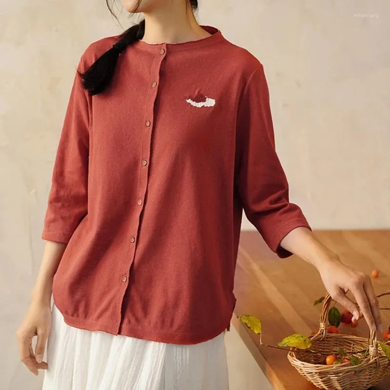 Frauen Strick chinesischer Stil Frühling Herbst Ladies Shirt Mode Strick -Strickjacke Vintage Bluse Frauen Tops weich warm