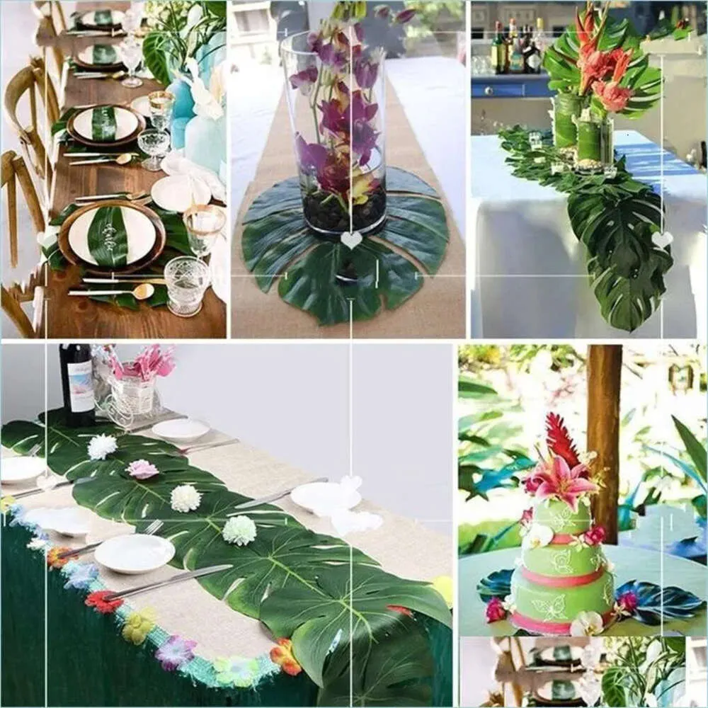 Kransar konstgjorda blommor dekorativa 35x29cm tropiska palmblad party dekorationer falska blad för hem bröllop bankett bord dinn dhuvh