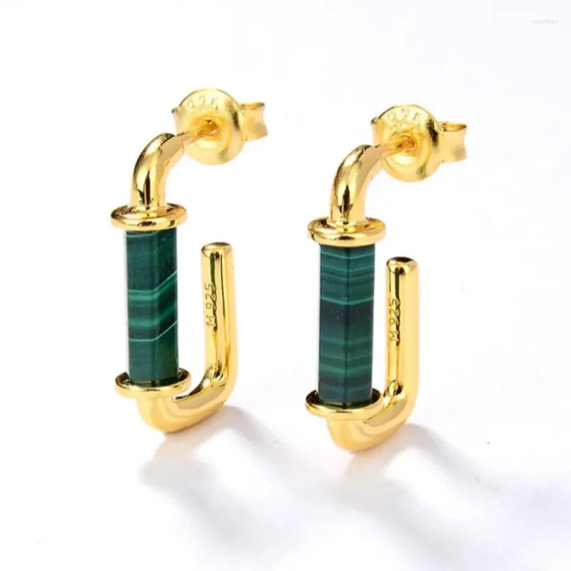 Orecchini doganici Melynn Natural Malachite 925 Gioielli in pietra d'argento 18K Donne oro placcate