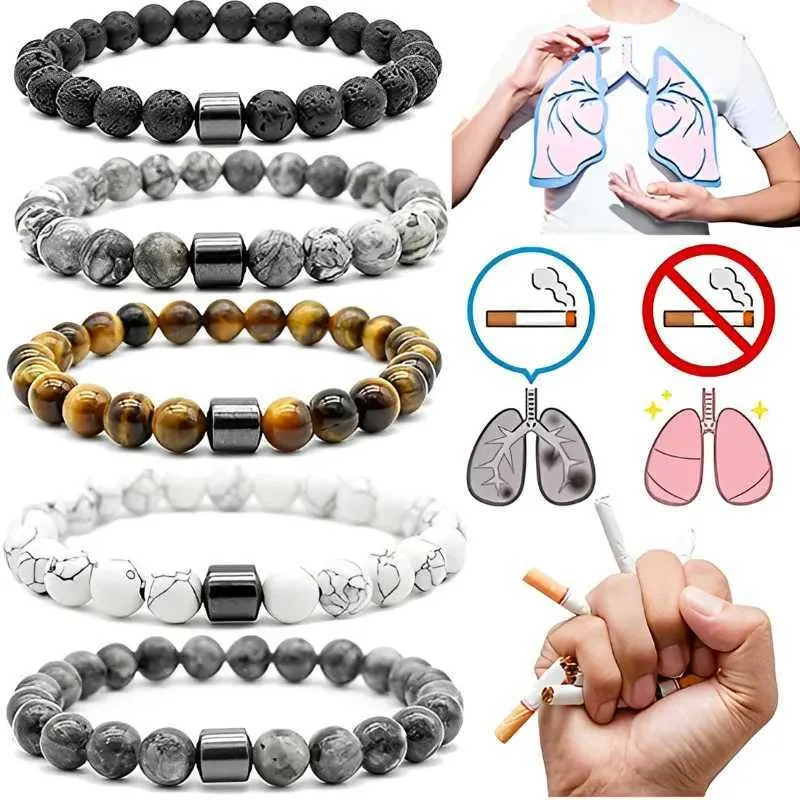 Beaded Natural Obsidian Stone Bracelet Magnetic Anxiety Relief Healthy Women Men Smoking Cessation Weight Loss Black Beads Bracelets 240423