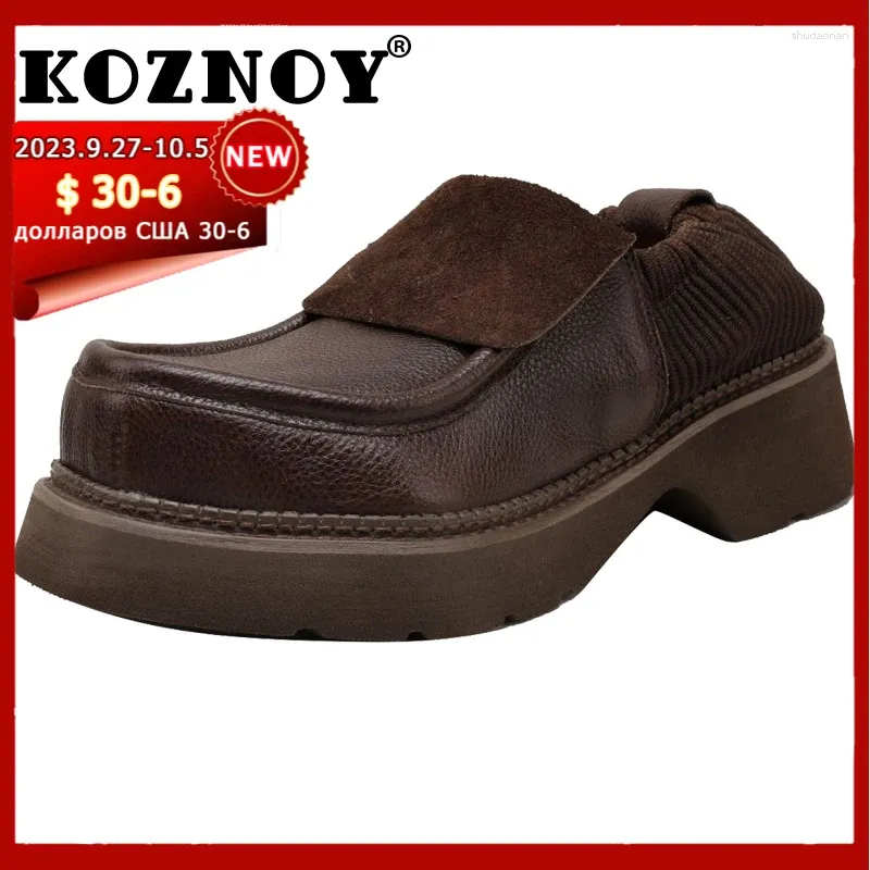 Dress Shoes Koznoy 4.5cm Retro Ethnic Platform Wedge Spring Big Toe Non Slip Shallow Women Genuine Leather Mary Jane Ladies Luxury
