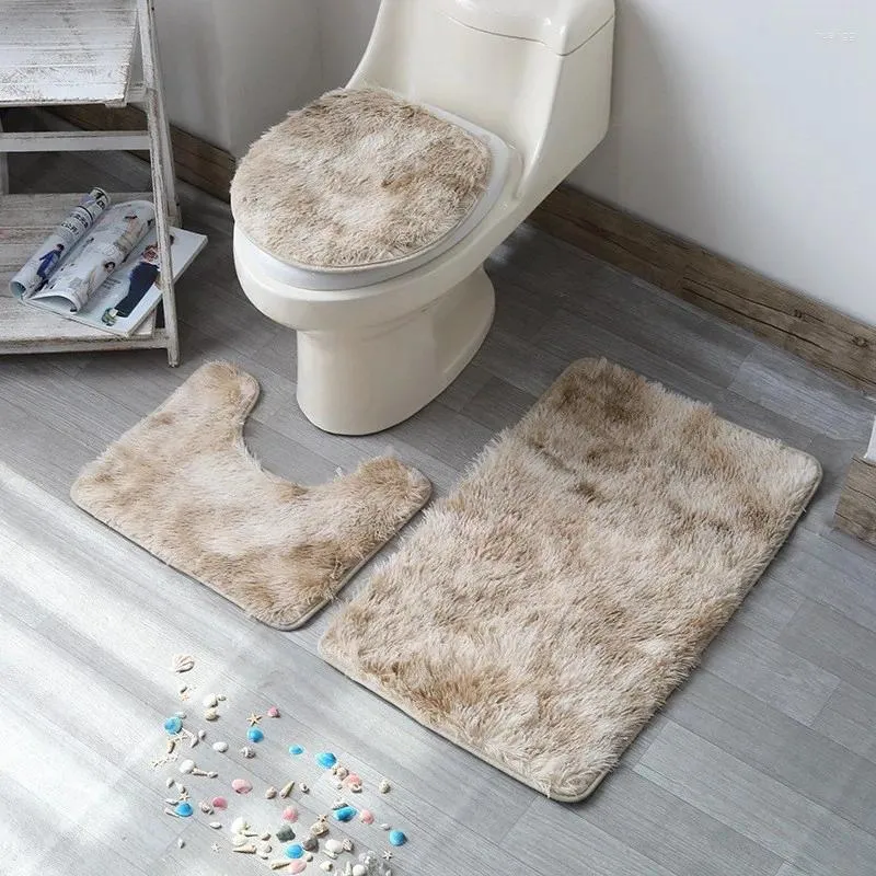 Carpets 3pcs/set Bathroom Carpet Pedestal Rug Anti-slip Bath Toilet Mats Set Absorbent