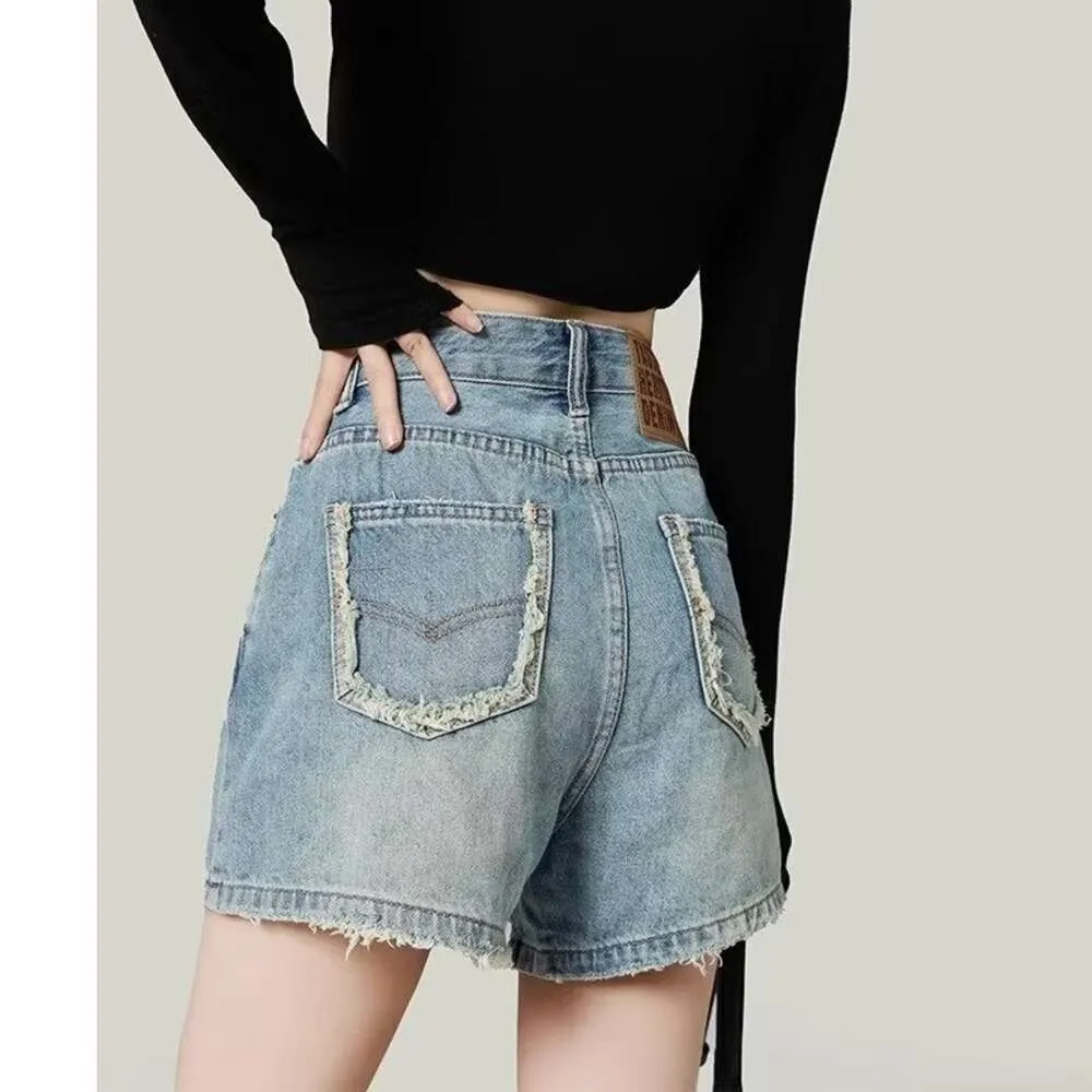 Summer Denim Shorts, Women's High Waisted Loose and Slimming Hot Small A-line Pants, Ruffled Straight Leg Pants