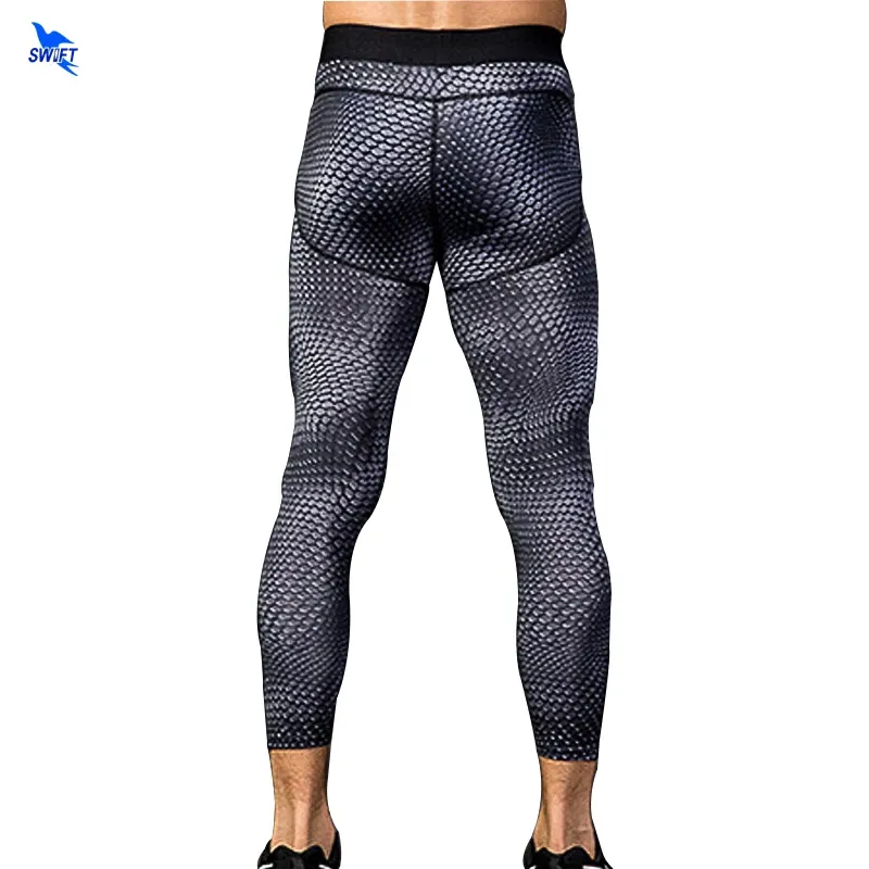 Tights 2020 New Mens 3D Print Compression Tights Running Sports Gym Leggings Male Fitness Capris Pants 3/4 Calf Length Elastic Trousers