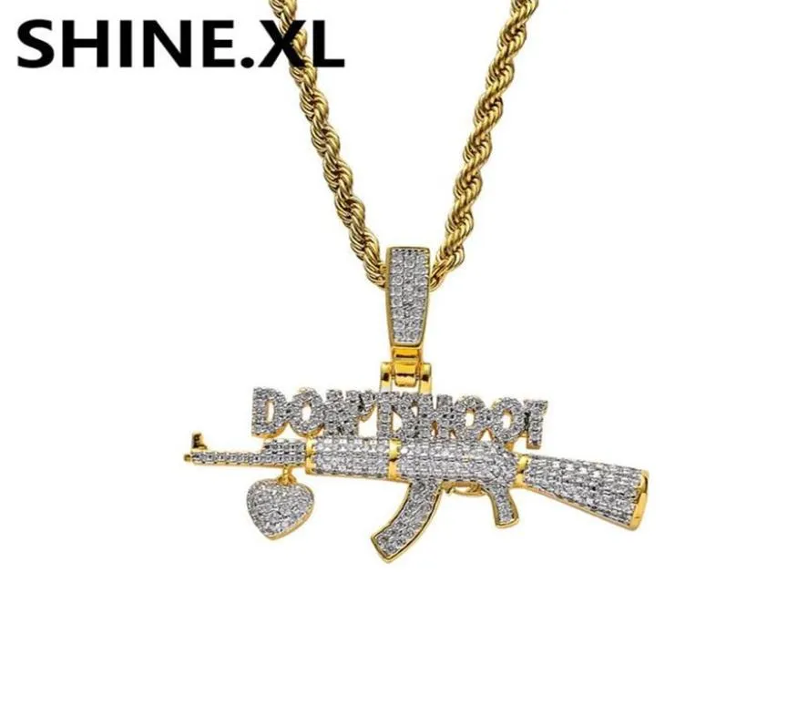 Gun Ak47 Gold 18K plaqué Don039t Collier pendentif de pousse glacée Zircon Hip Hop Jewelry Gift248M215F2511105