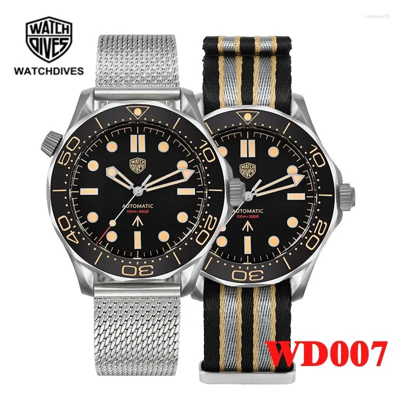 Relógios de pulso watchdives nttd titanium dive watch wd007 nh35 automático cúpula safira cristal c3 super luminoso 100m à prova d'água