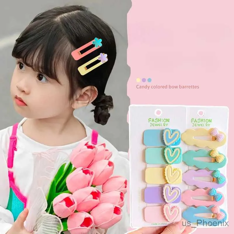 Haarzubehör 5 PCs/Set Baby Girls Süßigkeiten Farbe Herz Blume Ornament Haare Clips Kinder Süßes Bogen Barrettes Haarnadel Kinder Haarzubehör Accessoires