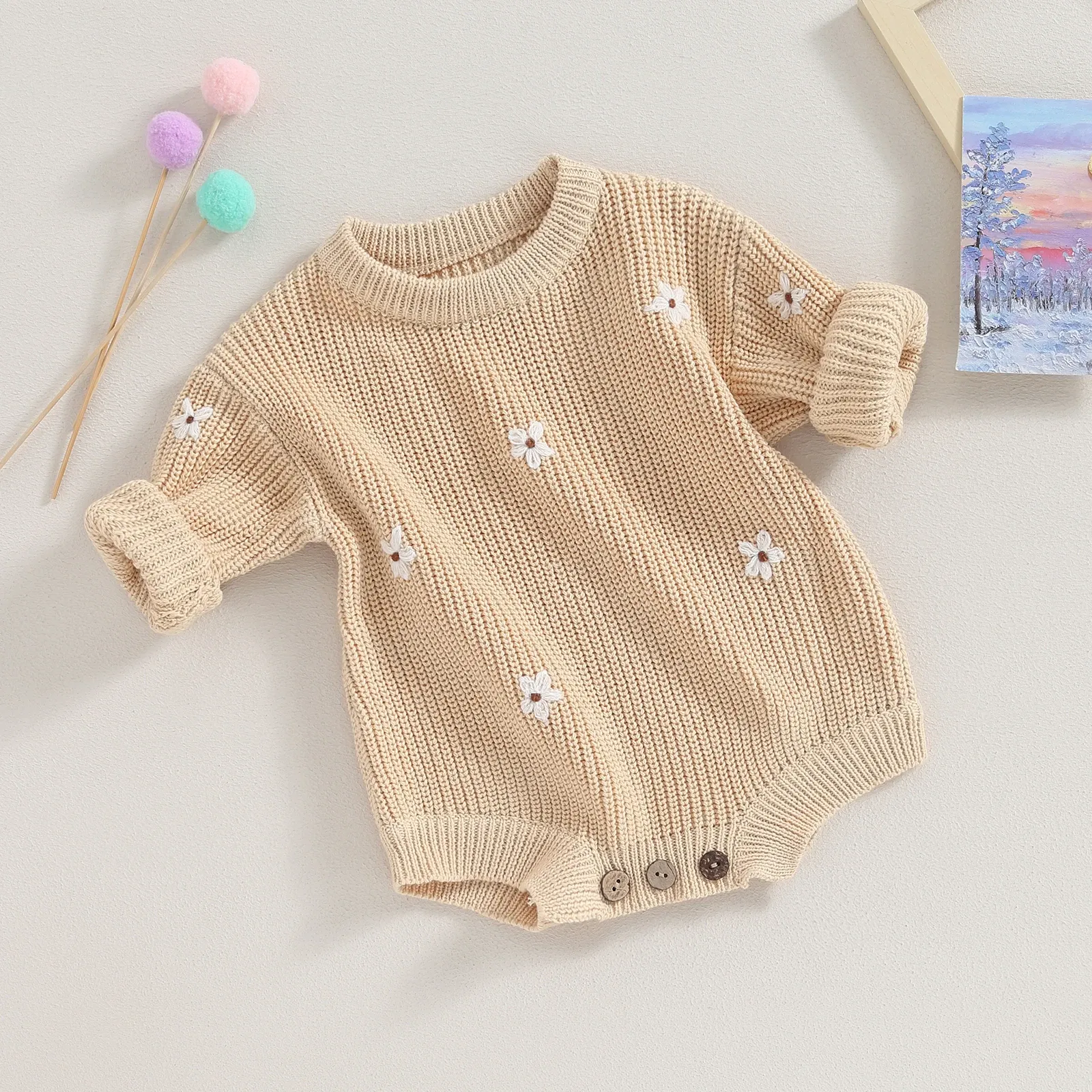 Pullages mignons nouveau-nés chauds garçons garçons fille Pulllaon Bompers Infant tricot Vêtements Fleur broderie à manches longues Crochet Assoix