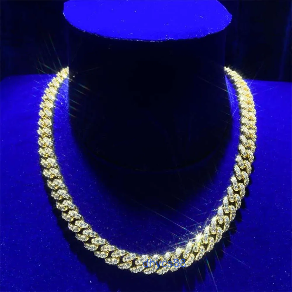 10mm Iced Out Miami Silver Sterling 925 14k Solid Gold Clasp Fully Cz Moissanite Cuabn Link Chain Necklace