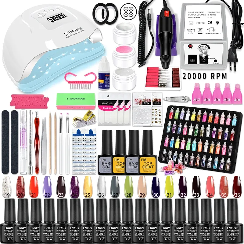 Kits Professional Manicure Set för nagelförlängningar Gel Nagellackpaket med nagel Dryer Electric Nails Drill Machine Nails Tools Set