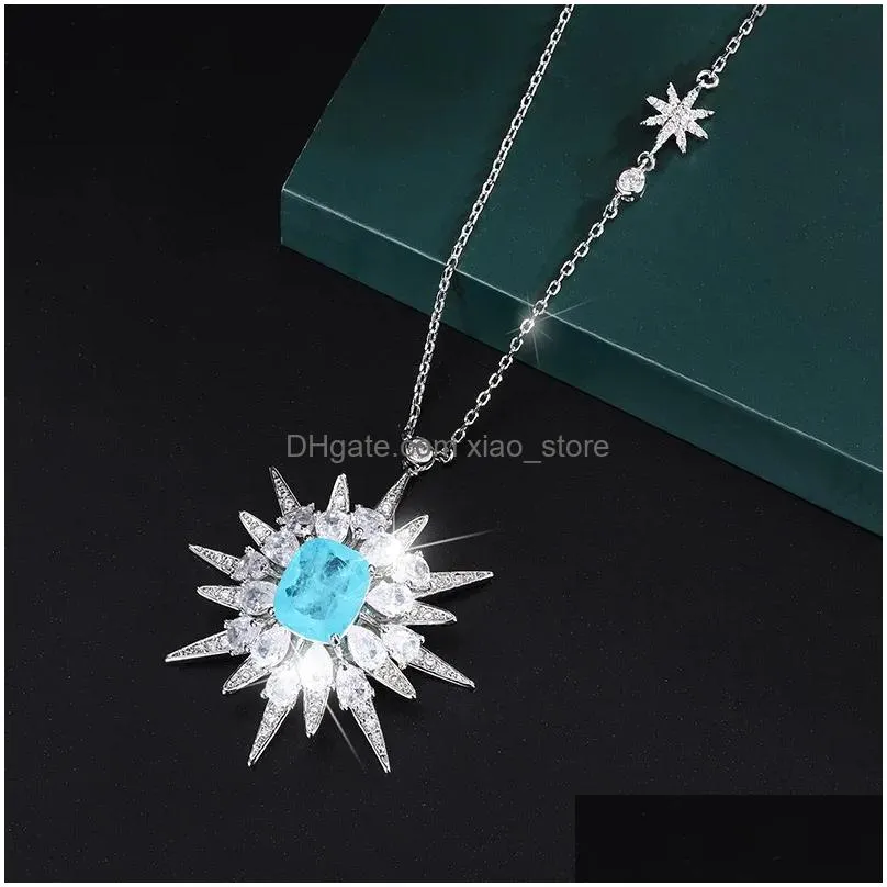 Naszyjniki wisiorek wisiorty retro 925 Sterling Sier Star Naszyjnik Woman łańcuchy 12x10 mm paraiba główne kamienie rubinowe słodycze friend Dhvva