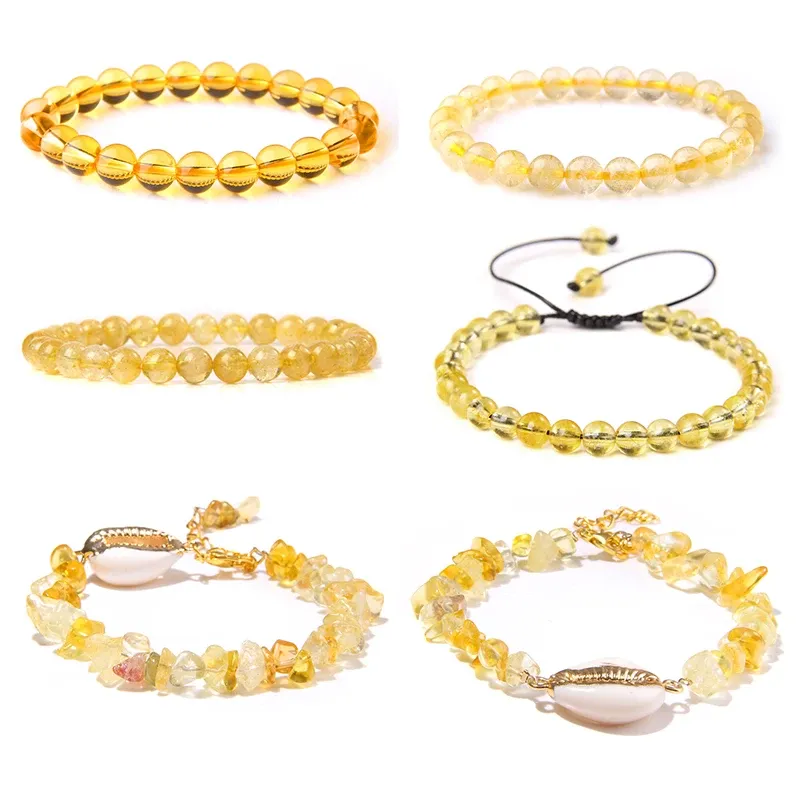 Bangle multi -stijl gele citrine kralen armbanden mode natuursteen armbanden gele kwarts bangle vrouwen genezende reiki sieraden