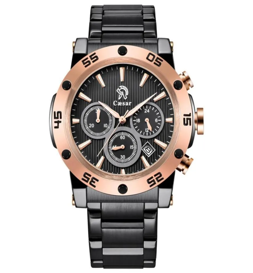 OCYSA Luxury Mens Caesar PVD Black Fashion Man Quartz Movement Chronograph Waterproof Sport Man Designer Watches armbandsur Wat8815127
