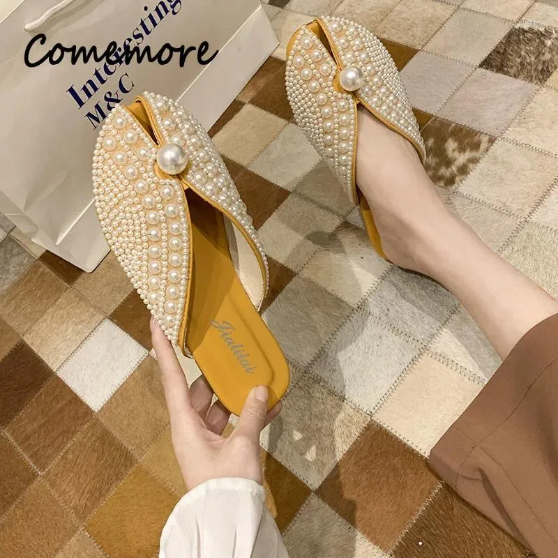 Slippels Comemore platte sandalen zomer open teen schoenen slippers muilezels muildieren muildschoens glides zoet 2024 dames Boheemian Pearl 40