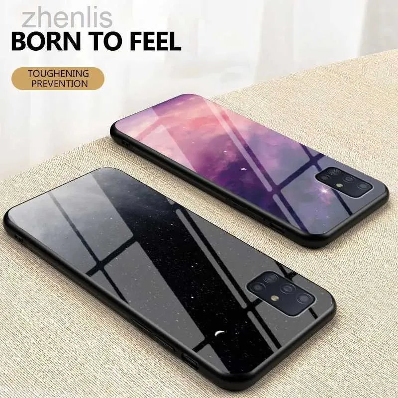 Cell Phone Cases Luxury Starry Sky Glass Phone Case for Samsung A91 A81 A71 Hard Cover for Samsung Galaxy A51 A41 A31 A21 A11 A01 Anti-fall Case d240424