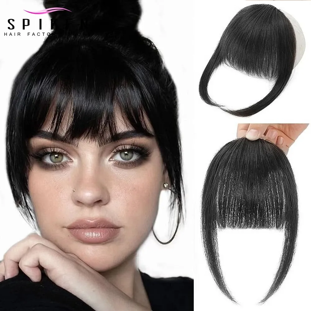 Bangs Natural Human Hair Bangs For Women 8 Inches 20g Straight Remy Natural Human Hair Fringe Clip in Hair Pieces 3 Clips on