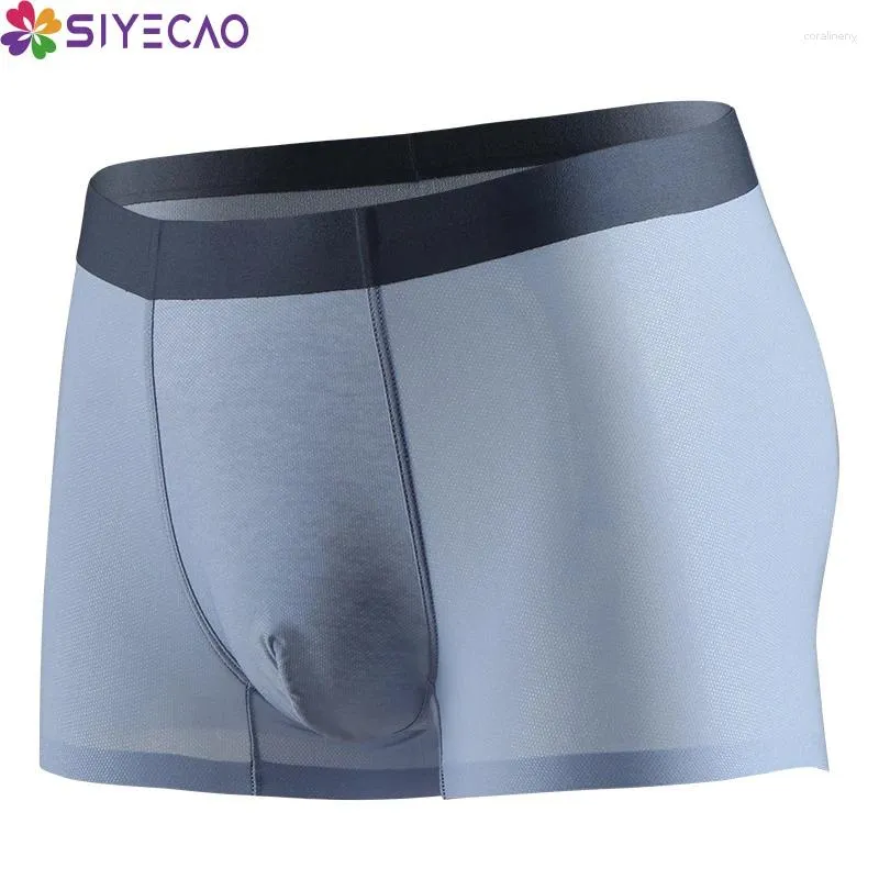 Underpants Men Boxer Shorts Sexy Underwear Ice Silk Male Panties Plus Size Cueca Masculina Hombre Slips Man Penis Pouch Silky