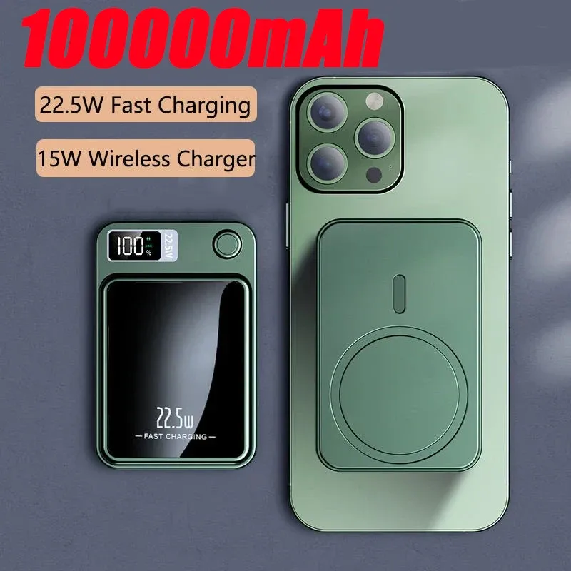 Bank 100000 mAH Magnetyczne QI Bezprzewodowa ładowarki Bank 22,5W Szybkie ładowanie dla iPhone'a 14 13 12 Samsung Huawei Xiaomi Mini Powerbank