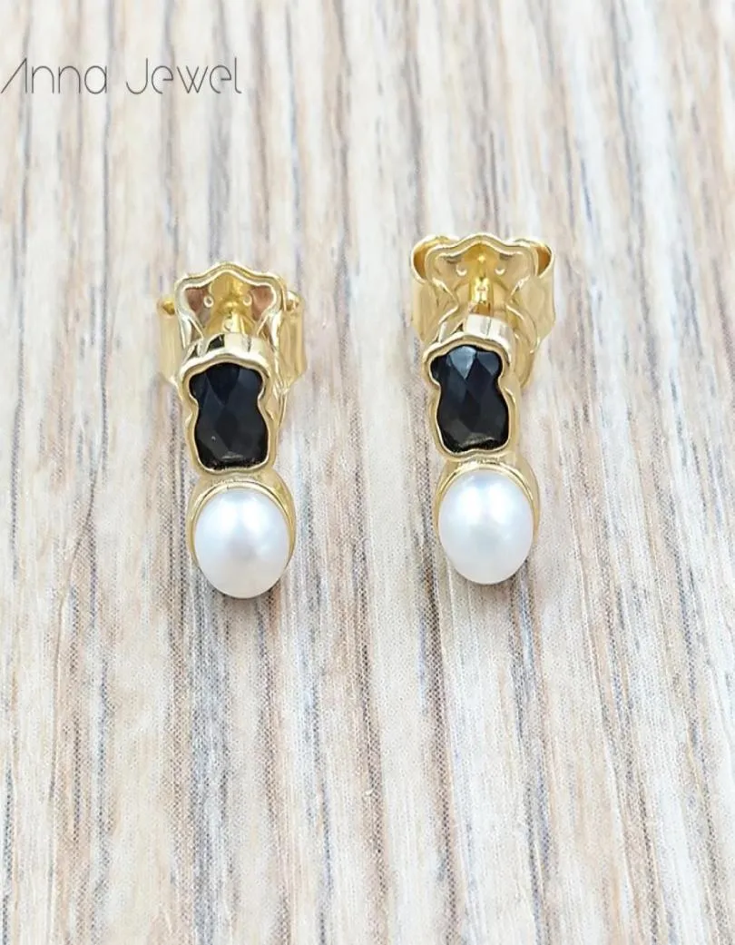 Bear smycken 925 Sterling Silver Boho Anime Pearl Gold Earrings for Women Dingle Charms Studs Set Wedding Party Birthday Present Ear1993328