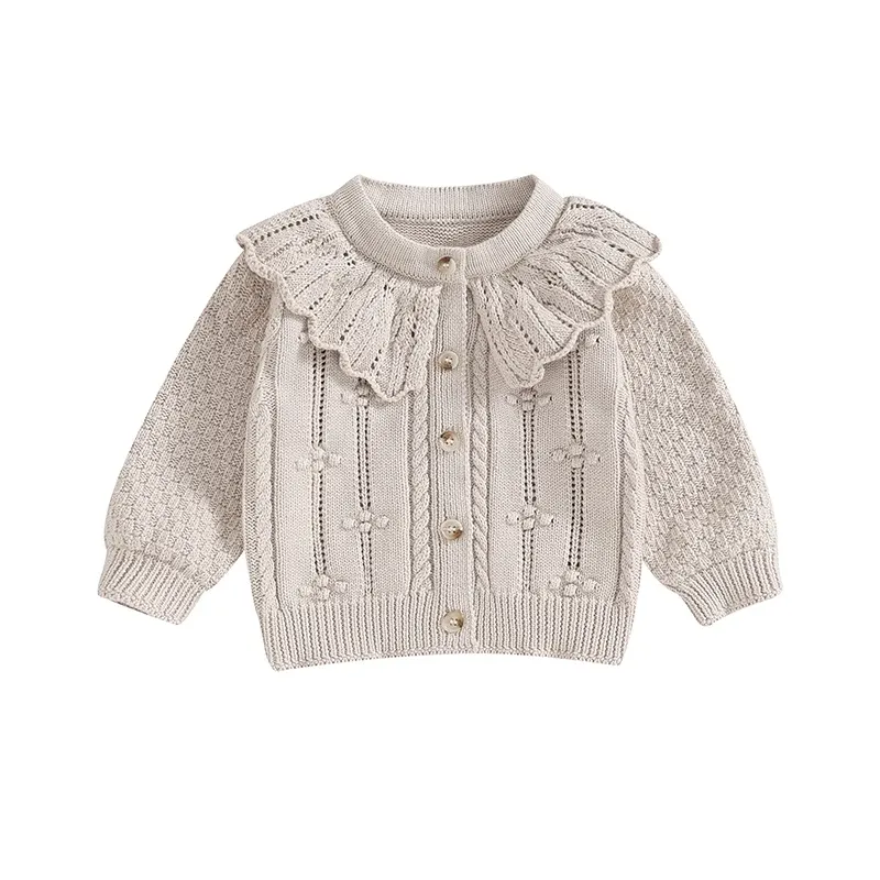 Sweaters Baby Girls Knitted Cardigan Sweater Doll Collar Crochet Button Closure Cardigan Outerwear