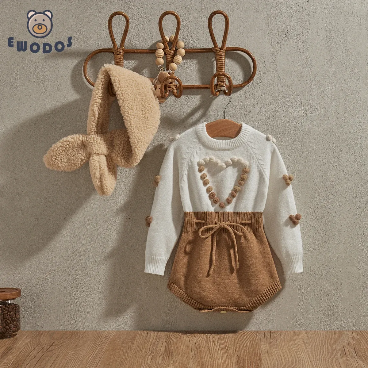One-pièces Ewodos 018m pour tout-petit bébé filles automne tricot tricot bodys combinaisons à manches longues Couleur coeur en tricot