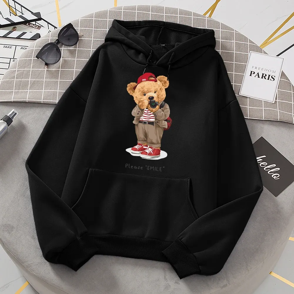 Sweatshirts Fashion Teddy Bear prenant votre photo sweat-shirt femme hip hop lâche capuchon décontracté furline à sweats à capuche mobile sxxl tops