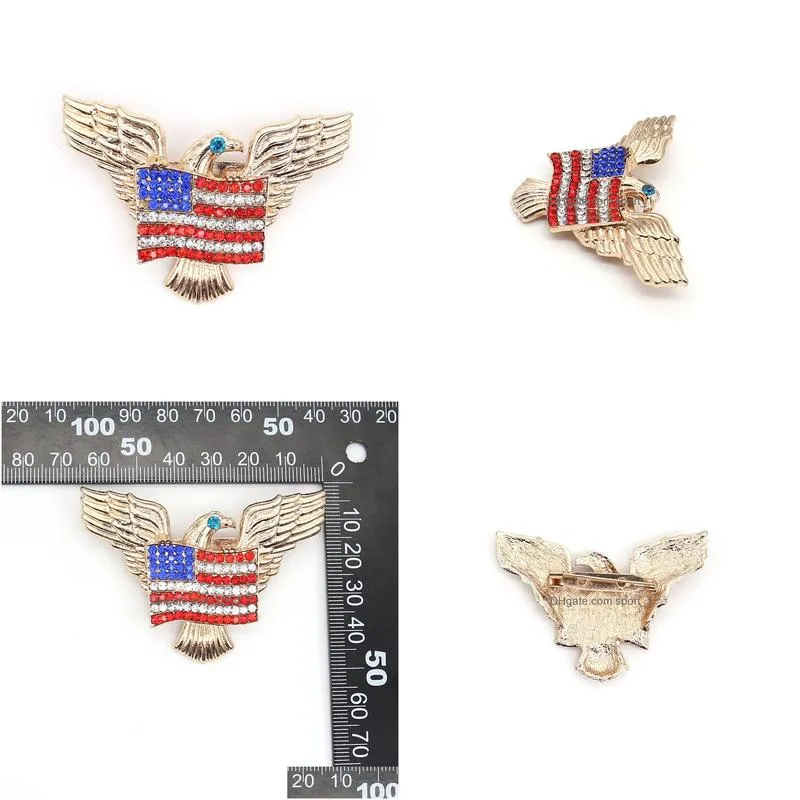 Pins Brooches 10 Pcs/Lot Fashion Design American Eagle Shape Flag Brooch Crystal Rhinestone 4Th Of Jy Usa Patriotic Pins For Gift/D Dhpd7