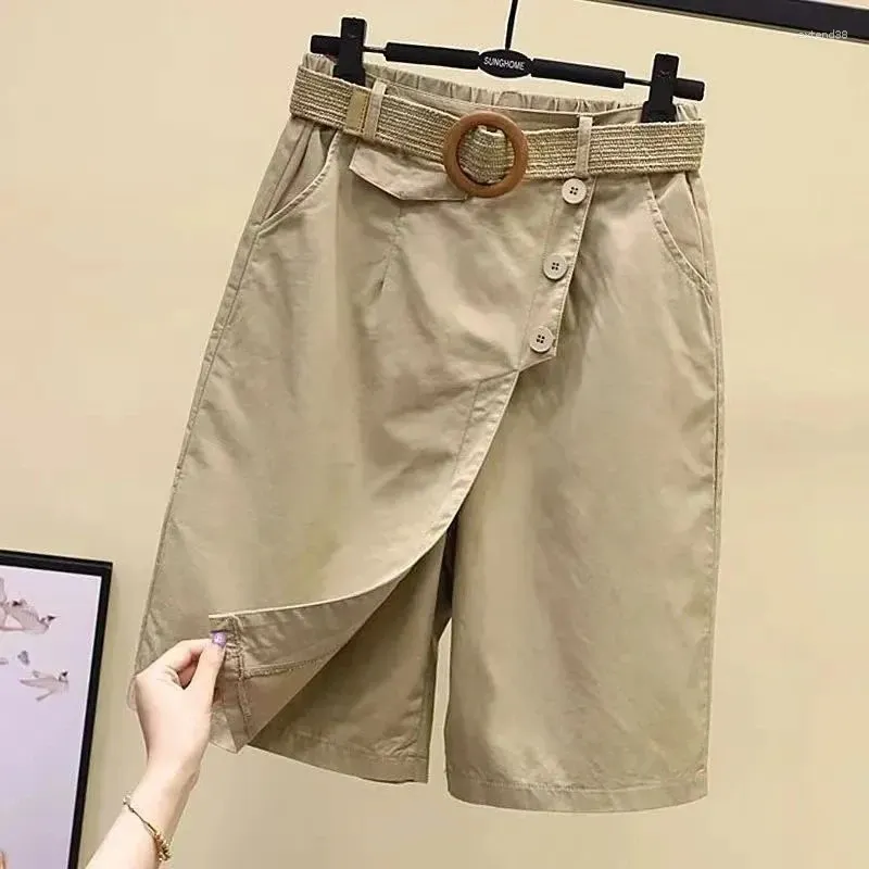 Calça de saia shorts femininos para 2024 Cantura alta da perna larga de verão ALTA ALA CAIS A LINHA Mulher curta como a moda coreana negra Culotte