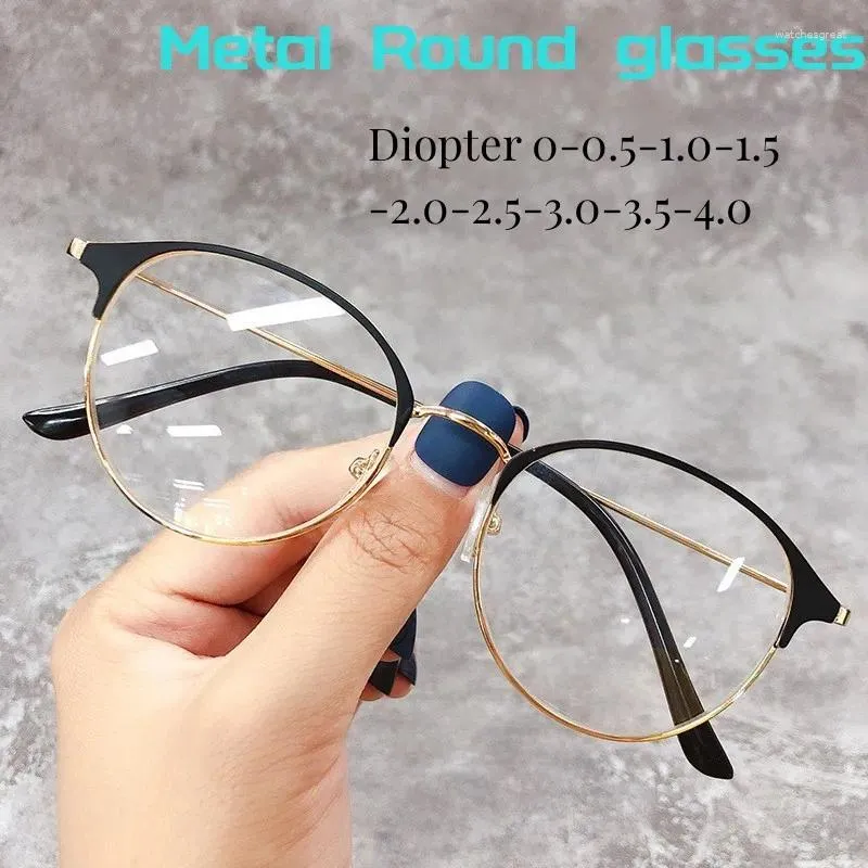Sonnenbrille Blaues Licht blockierende Brille Mode runde Metallrahmen Myopie Unisex Optical Spektakel Brillen Luxus kurzsichtige Brillen