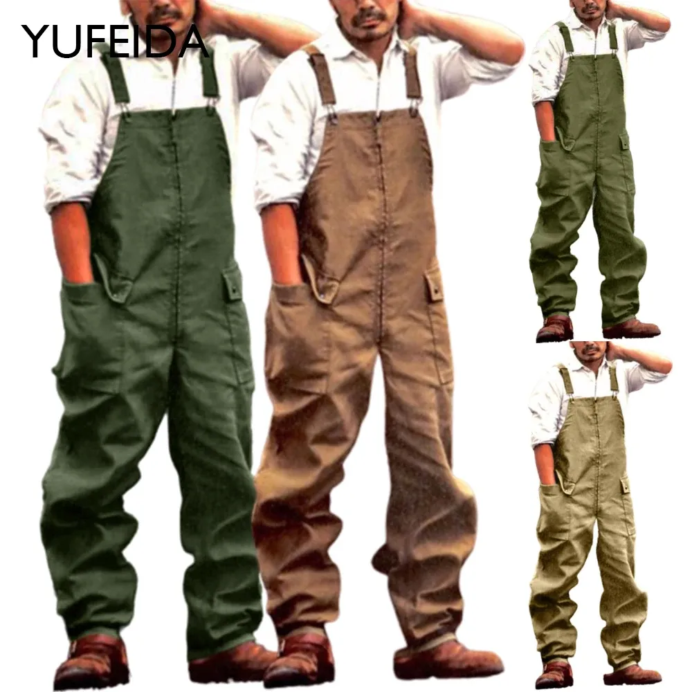 Sauthoue yufeida vintage mene jeans lavage de cargaison de cargaison de combinaison mode streetwear couleur solide poche lâche suspension pantalon pantalon