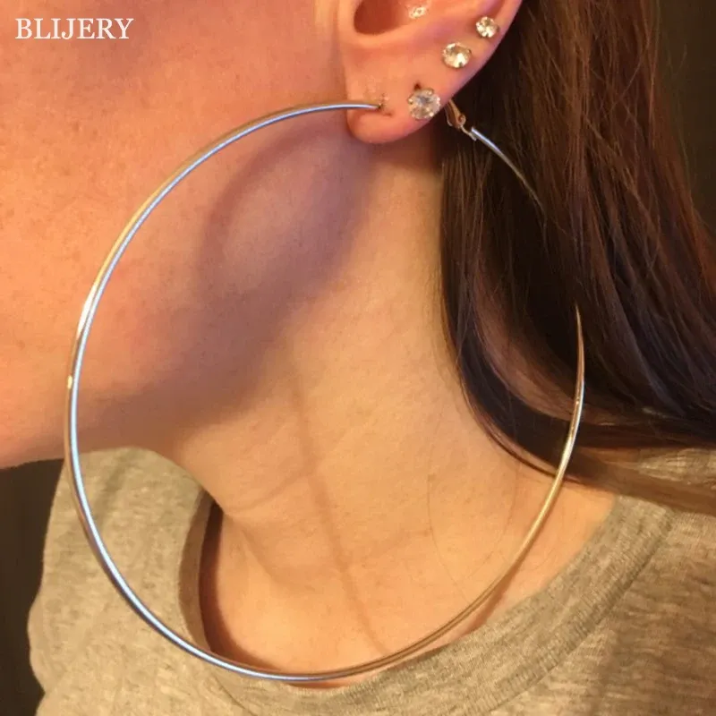 Örhängen blijery överdriven 12 cm överdimensionerad hoop örhängen basket brincos slät stora cirkelörhängen för kvinnor punk smycken oorbellen