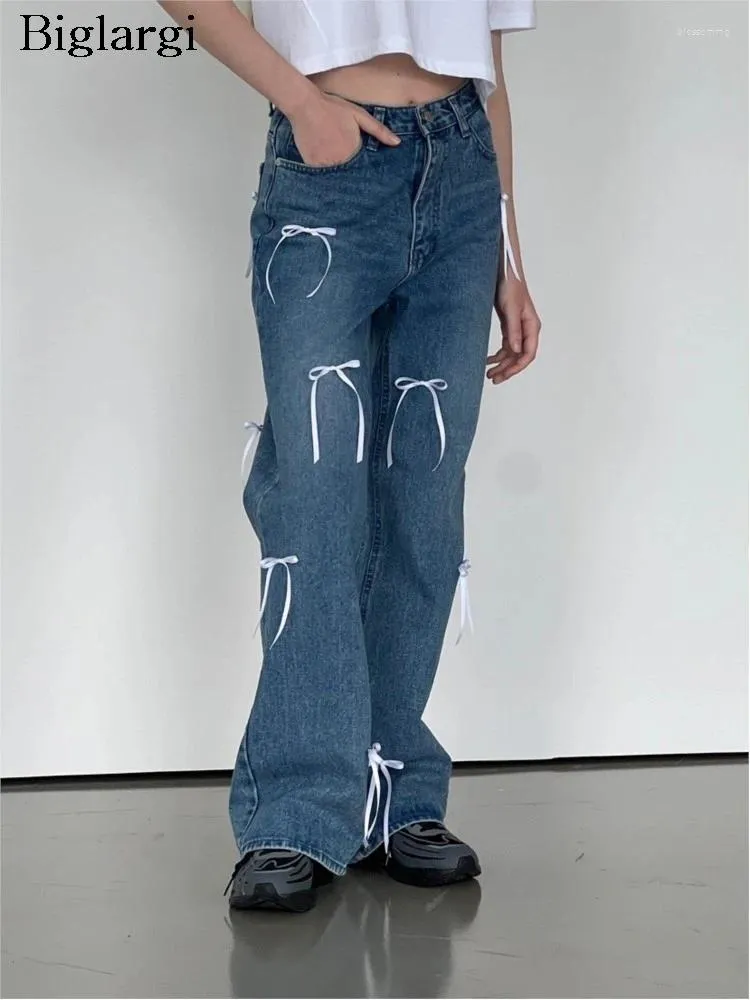 Jeans féminins hauts hautes printemps long pantalon femme rétro de mode rétro arc coréen de style coréen pantalon pantalon plissé de la jambe large