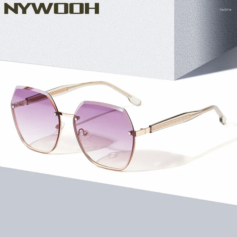 نظارة شمسية NYWOOOH Polygon Women Men Fashion Rimless Sun Glasses Luxury تقليم التدرج ظلال نظارات السفر UV400