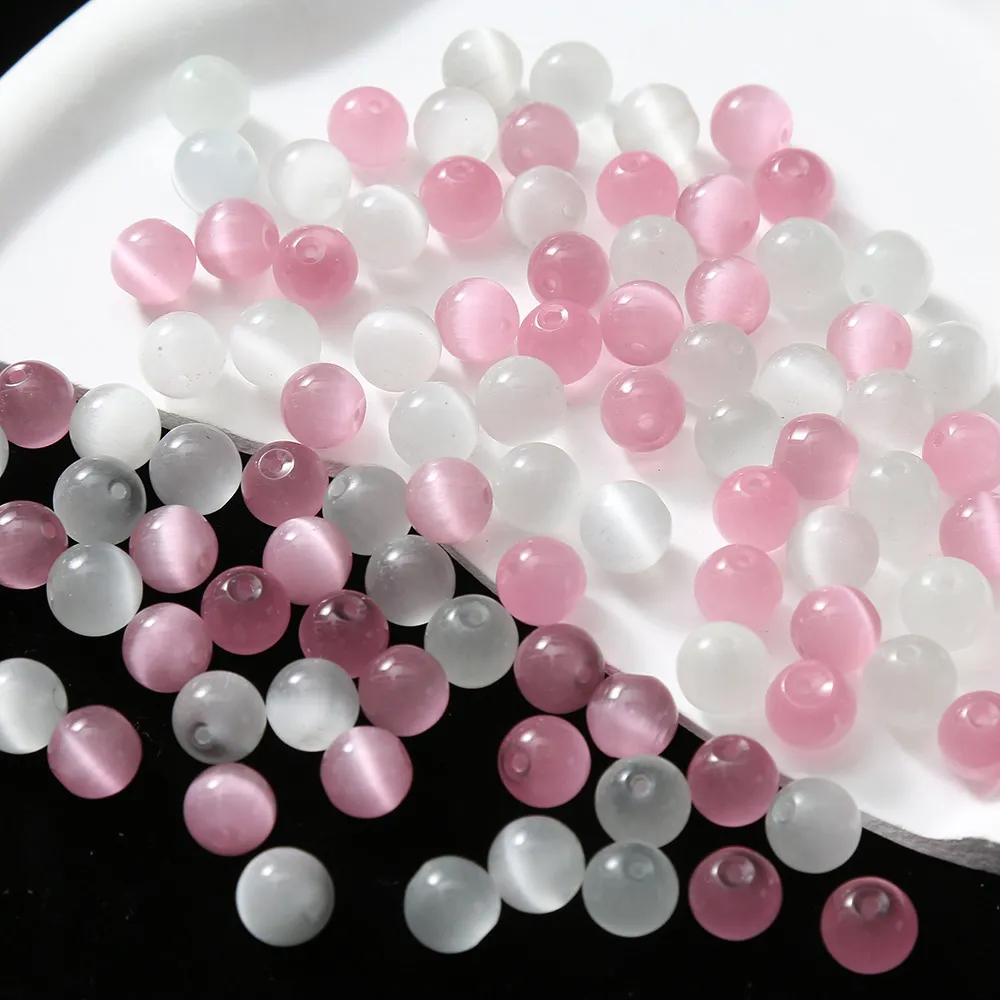 Стеклянные круглые бусины с 8 -миллиметровыми кошачьи глаза круглые проставки бусины для самостоятельных украшений из розового белого цвета