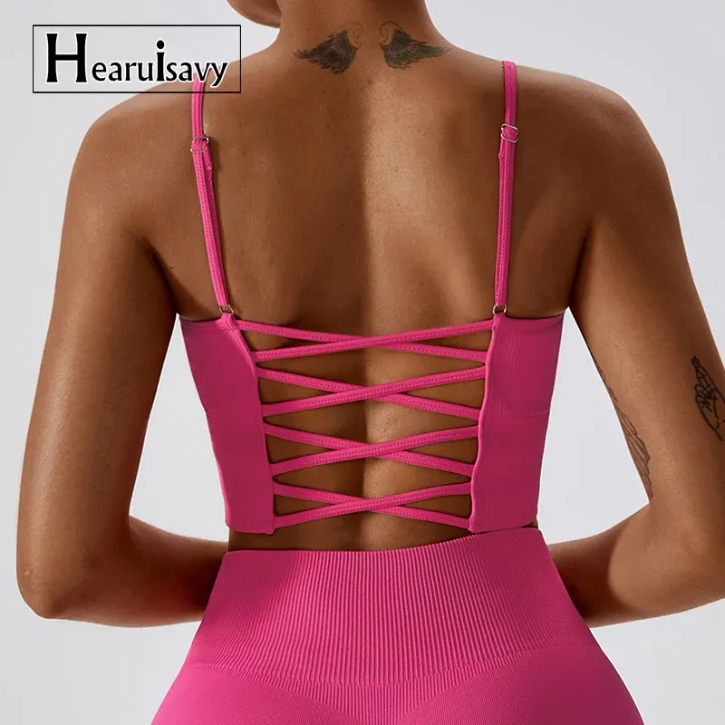 BRAS RIBBING Sports BH Push Up Gym Top Woman Training With Chest Pads Yoga Bra Women Sports Underwear Fitness Workout Tank Top Women