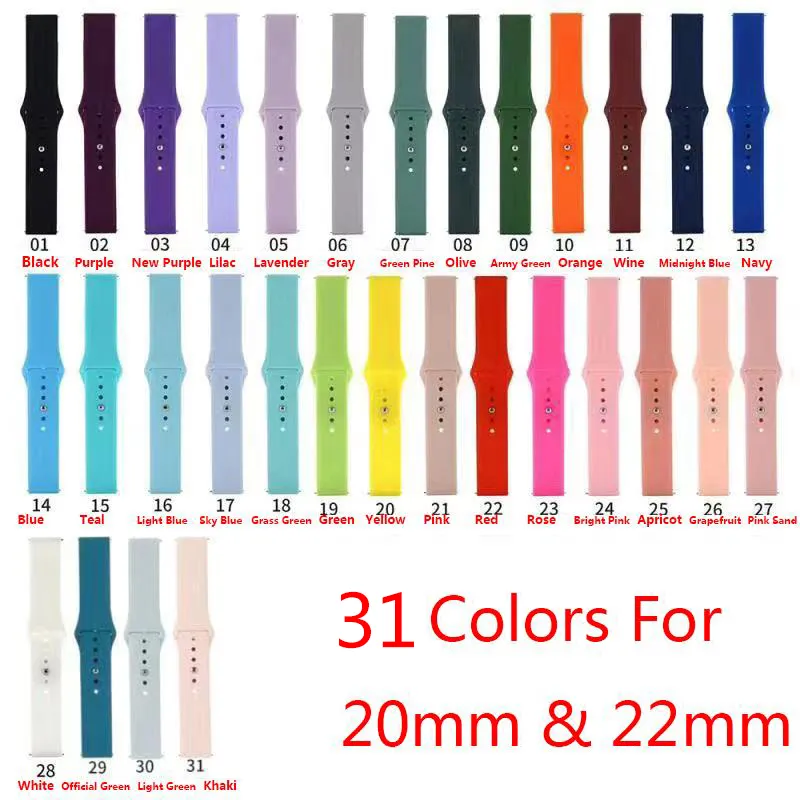 100 cores Silicone Watch Band for Smart Watch, Samsung Galaxy Strap Sport Watch Substitut Bracelet