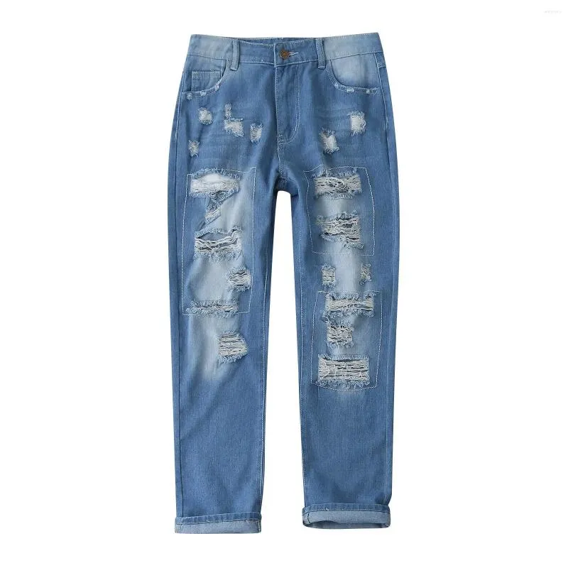 Pantaloni da donna jeans casual slim color color boywnele elastico tratto denim streetwear blu