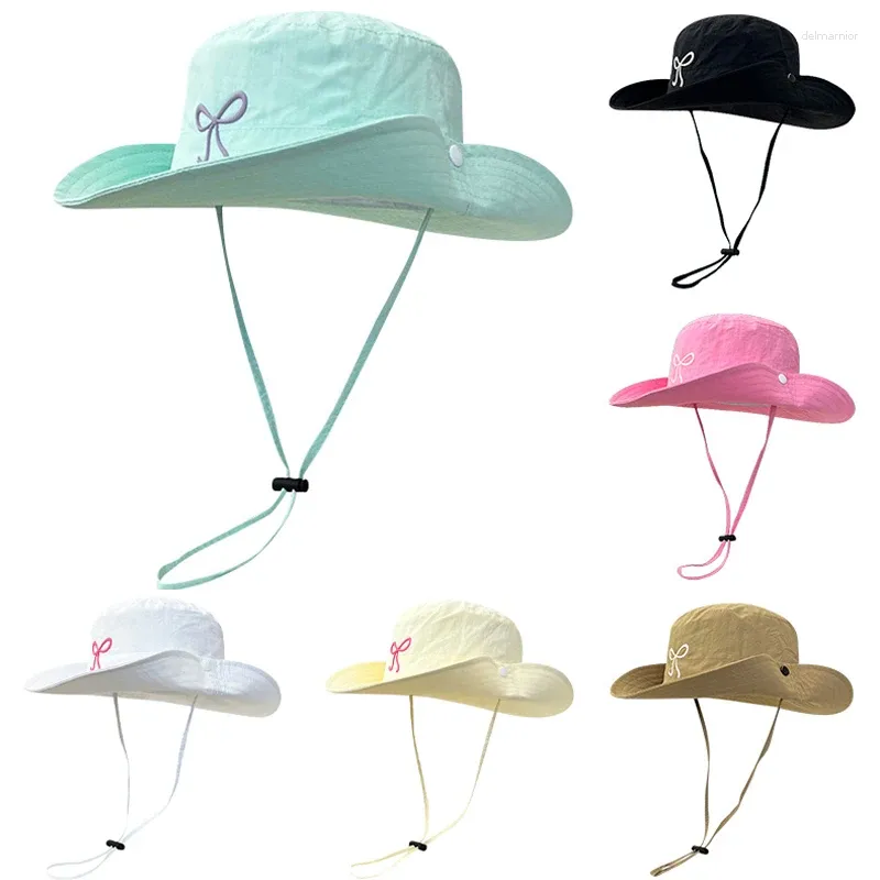 Bérets Color Match Bow Bucket Hat Femmes coréen Réglable Bowknot Fisherman's Outdoor Travel Sports Randonnée Sunshase UV Bows Sun Cap