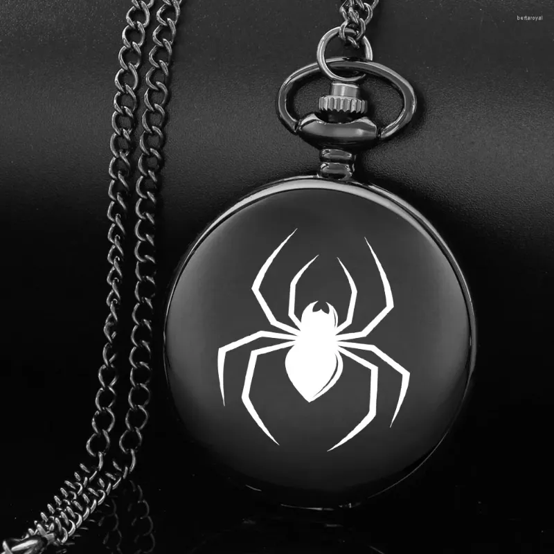 Zegarki kieszonkowe Spider Design Style Masowe rzeźbienie angielski alfabet twarz oglądaj łańcuch paska czarny kwarc urodziny idealny prezent