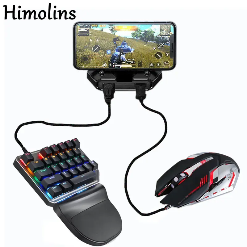 MICE Himolins PUBG Mobile Gaming Controller GamePads a un support de téléphone portable avec un clavier et un convertisseur de souris à un téléphone pour téléphone