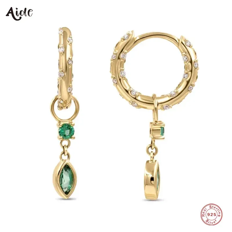 Boucles d'oreilles aides 925 argent sterling émeraude vert ovale vert ovale boucles d'oreilles enracine pour les femmes étonnants boucles d'oreilles en cristal blanc