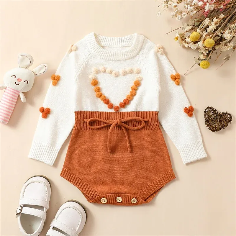 Één-stuks baby peuter babymeisje trui romper warme lange mouw gebreide trui bodysuit herfstkleding