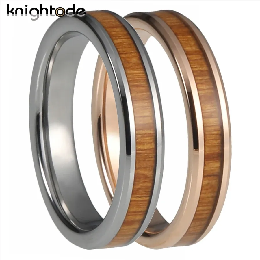 Bandas 4 mm Anillo de carburo de tungsteno INCRESIÓN DE MADERA AMARIL